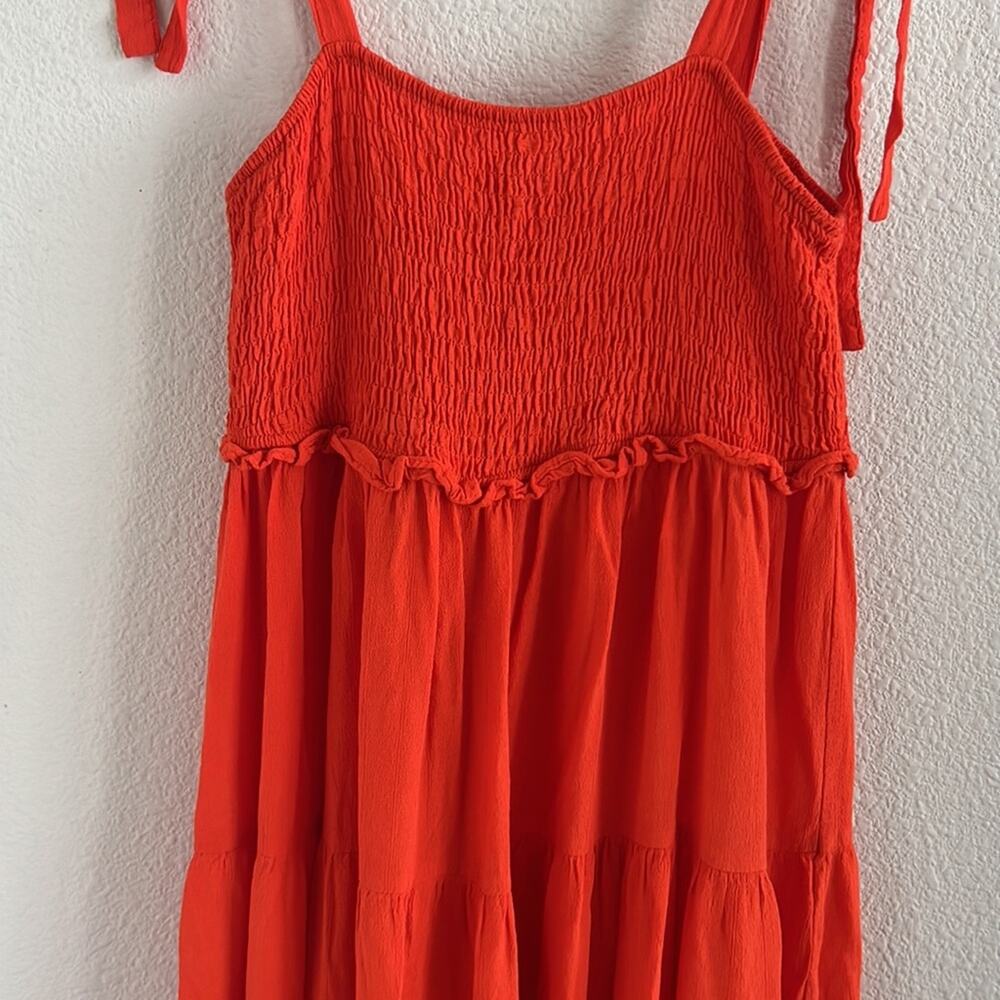 Zara Bloggers Favorite Smocked Tiered Poplin Maxi Dress Summer Red Orange Small - Picture 3 of 9